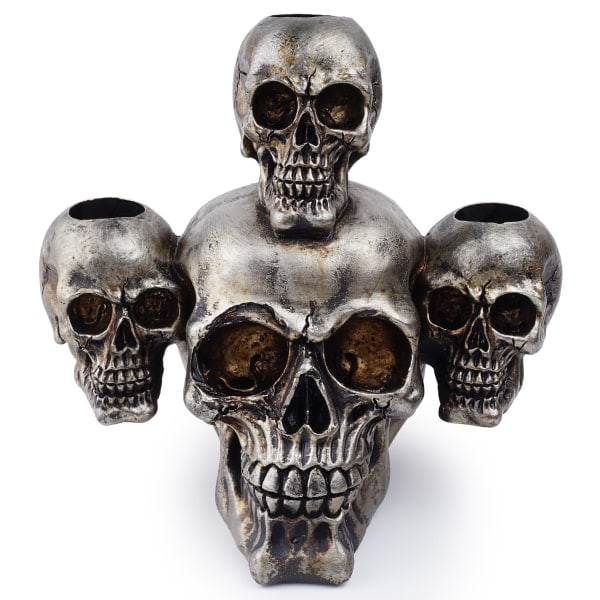 1pc Resin Skull Head Ornament Model Creative Decorative Halloween Candlestick Skeleton Candlestick