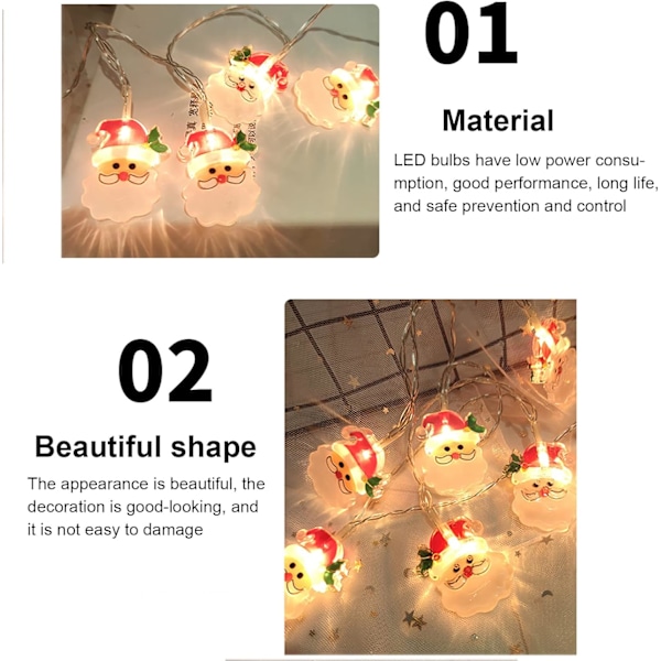 REMAKE 1,5m 10 LED Batteridrevet Juletræslyskæde Dekorative Lys til Terrasse Have Græs Plæne Gærde Julepynt Julemanden Lyser Altid 1.5meters 10 lights