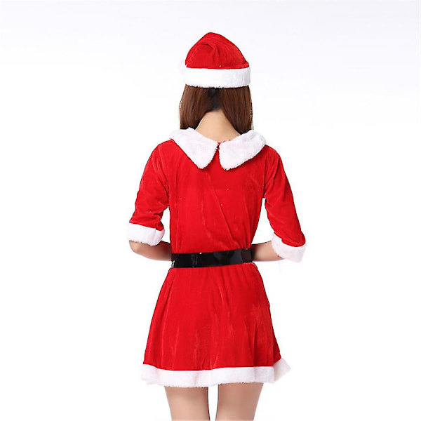 Julröd Santa-tema Plattformsscenkläder Set Kvinnor Halvärme Kort Klänning Med Hatt Jul Festlig Kostym