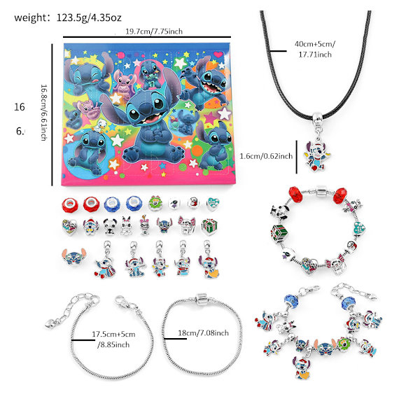 REMAKE 2024 Stitch Adventkalender för Flickor och Barn DIY Smycken Charm Armband DIY Kit 24 Dagar Julnedräkning Adventkalender
