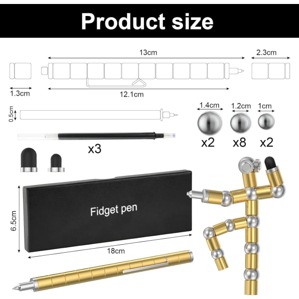 Fidget-penn, Magnetisk penn, Avspenningsmagnetisk kulepenn, Magnetisk fidget-leketøy, Kule gaver til farsdag, bursdag, påske...