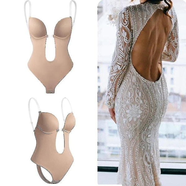 REMAKE Kvinders Rygfri Shapewear Plunge V-hals Bodysuit Usynlig Kropsformer Til Lav Ryg Kjole L