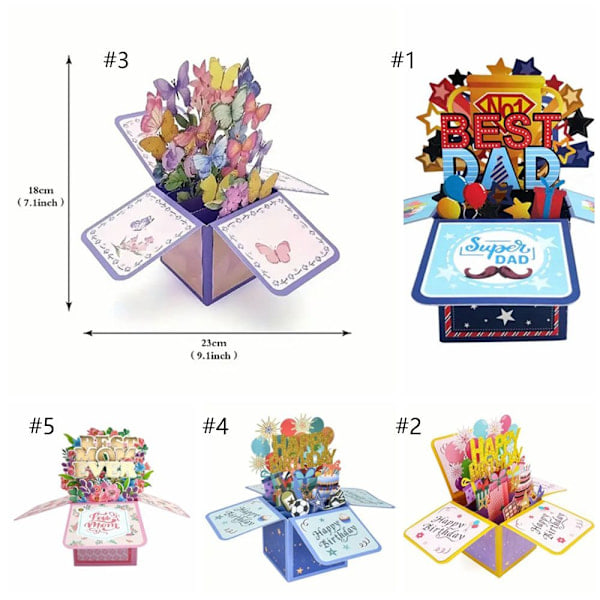 3D Pop Up - Syntymäpäiväkortti, Ainutlaatuinen ja Hauska Isänpäiväkortti Värikkäillä Kukinilla ja Perhosilla
