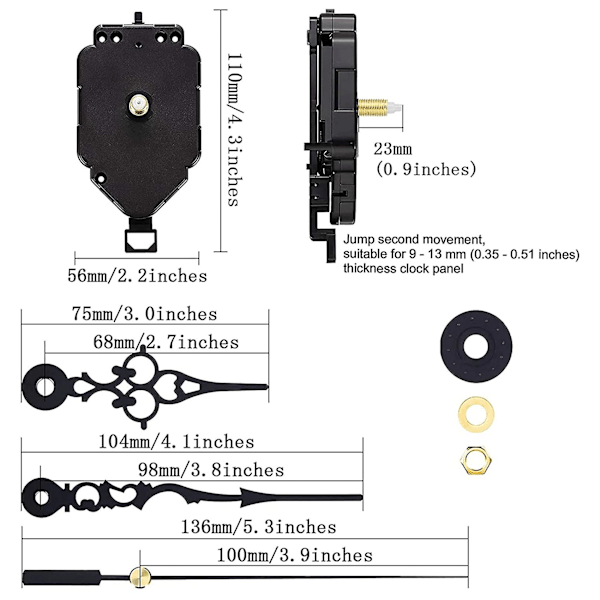 23 mm Quartz Pendel Klokke Urverk med Viser for DIY Klokkereparasjon Deler Erstatning