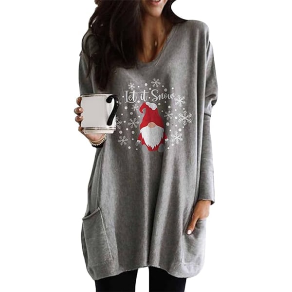 Dame Juletrøje Rundhals Langærmet Sweatshirt Ferie Trøje med Lommer