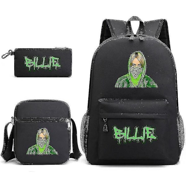 REMAKE 3-pack Billie Eilish Satchel Casual Skolväska Ryggsäck Med Pennfodral Messenger Bag
