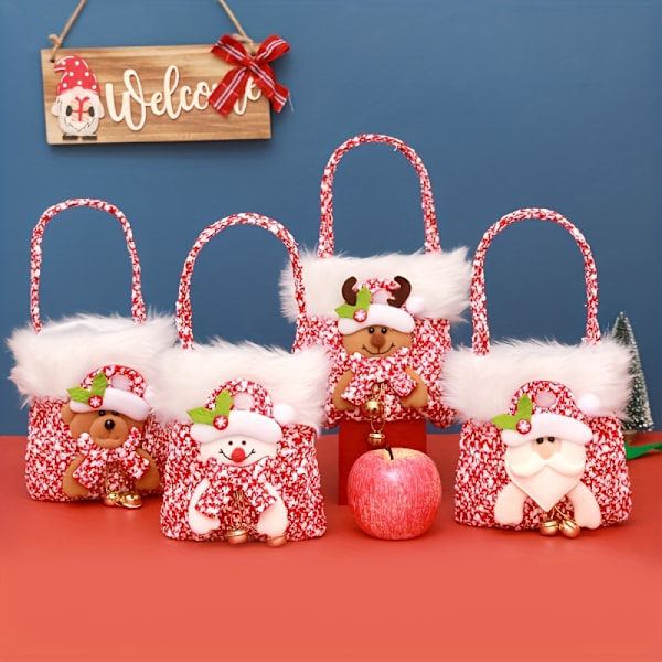 4-Pack Christmas Tote Bag, Christmas Eve Tote Bag, Candy Bag, Christmas Apple Bag Packing Tote Bag, Christmas Decoration (FMY) 4-Piece Set