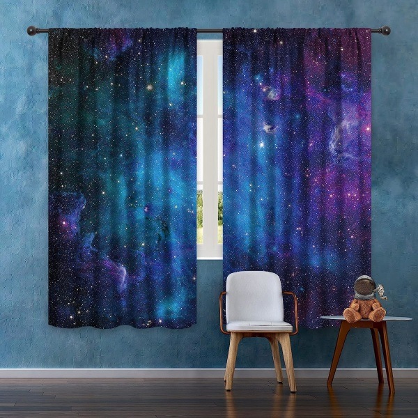 IC Barn Pojker Gardiner Ydre Rum Stanglomme (2 dele 70in*70in,180cm*180cm) Blå Planet Nebula Kosmisk Sort Psykedelisk