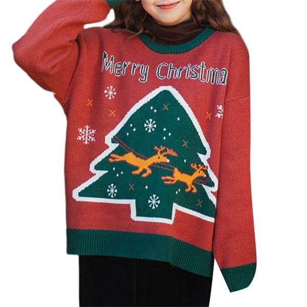 Couple Christmas sweater Christmas long sleeve sweater Knitted O-neck sweater green one size