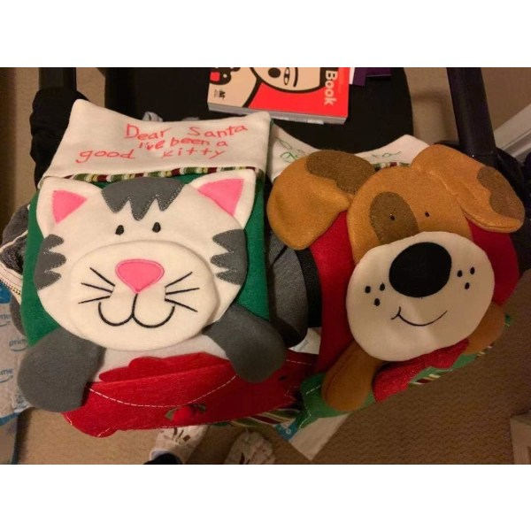 Julklappstrumpa för Katt, Stor Djurhund Katt Julklappstrumpa med Extra Framficka för Julklappsdekorationer (Katt)