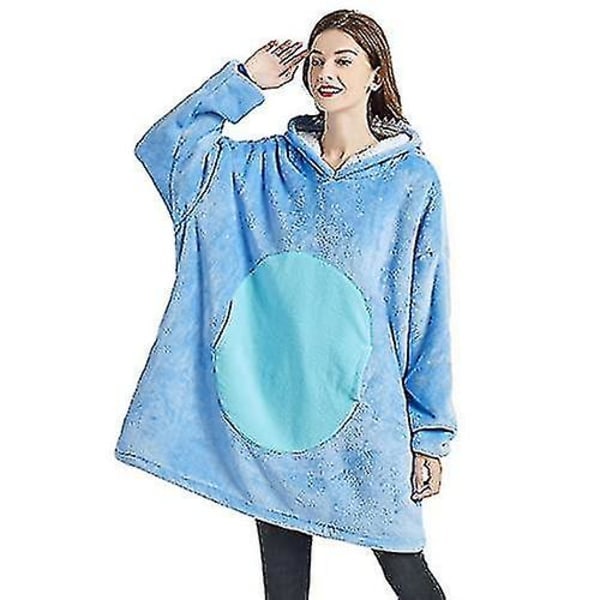 REMAKE Dame Stitch Blanket Hoodie Oversized Bærbar Sherpa TV-Tæppe Med Ærmer One Size Fits All [kk]