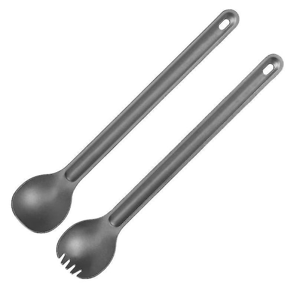 2 stk. Titanium Skje-gaffel med langt håndtak og polert skål - Utendørs Camping Bestikk