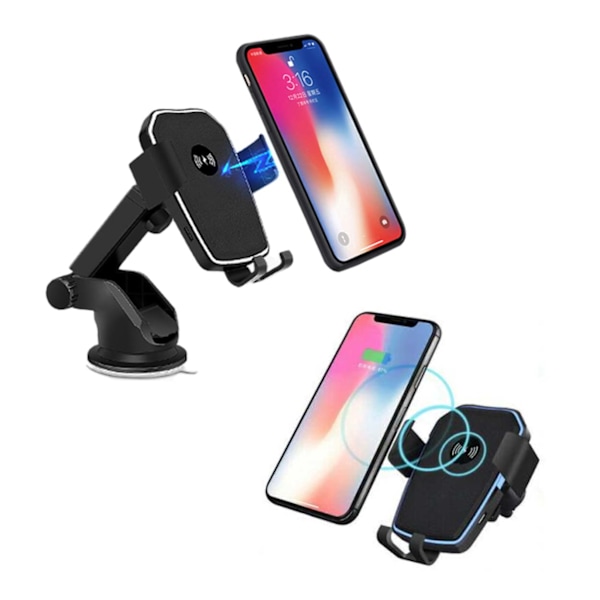 Trådløs mobillader med mobilholder for bil QI billader svart