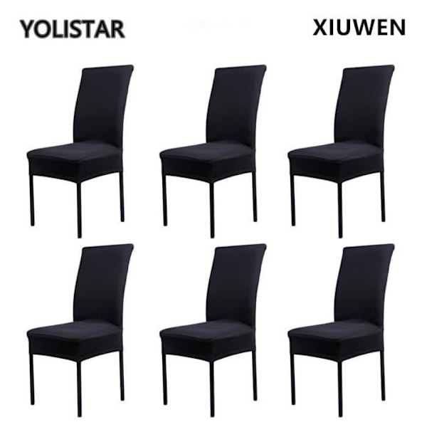 Set med 6 Enkla Spandex Stretch Stolsöverdrag - Svart
