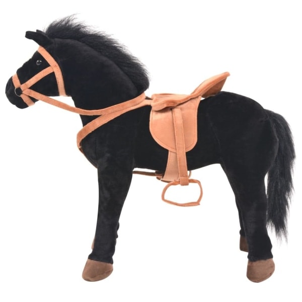 REMAKE vidaXL Standing toy horse plush black Black