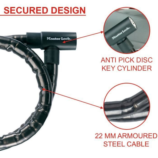 Master Lock 8115EURDPS Teräsköysilukko - Musta