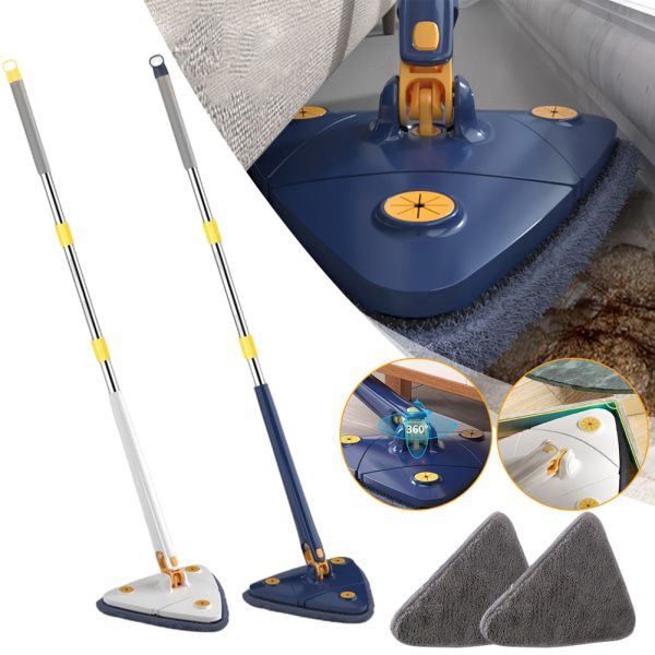 REMAKE Kolmion muotoinen siivousmop 360° kääntyvä säädettävä mop lattioille, seinille, ikkunoille, katoille, rakoihin, kulmiin, märkä- ja kuivaimuriin, valkoinen