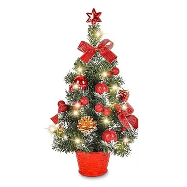 Mini Tekojoulukuusi, Pieni Joulukuusi LED-Valolla, Mini Pöytäkuusi Koristeeksi Toimistoon, Baariin, 40cm (Punainen)