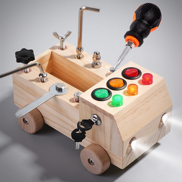 Children's Wooden LED Switch Busy Board Disassembly Screw Nut Tool Cart Montessori Early Education Educational Toys