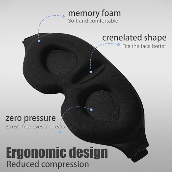 3D sovemaske med tilbehør Svart