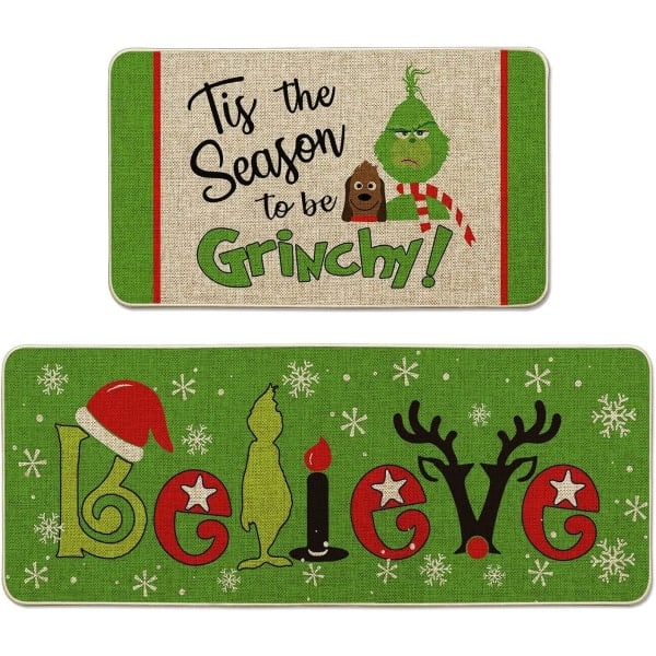 Grinch Joulukoristeet Keittiön Matot ja Matot 2 kpl, Grinch-Sisustus Talvijuhlaan ja Kotiin (17x30 ja 17x47 tuumaa)