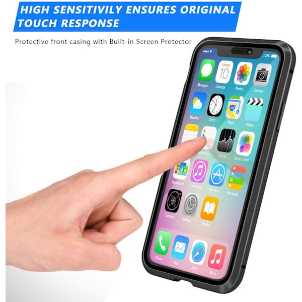 iPhone X/XS -kotelo näytönsuojalla, musta