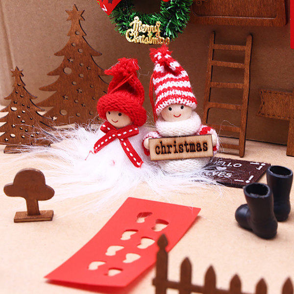 Jultomte Dörrtillbehör, Julset, Miniatyr Jultomte Dörr, Trätomte Dörrdekoration med Brevlåda Stövlar, Julgran, Staket,
