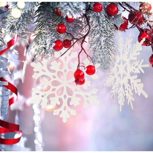 REMAKE 6 stk Store Hvide Snefnug Ornamenter Store Plastik Glitrende Snefnug til Vinter Indendørs Udendørs Juletræ Vindue Værelse Dekorationer Gigant Cr
