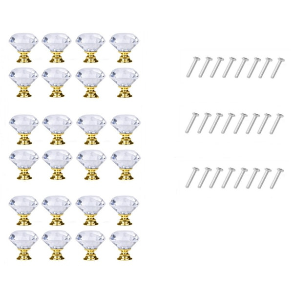 Diamanformade knoppar i glas Transparent/Guld 8 st 24-pack