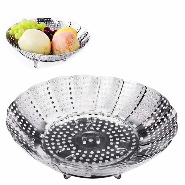 Ångkorg för grönsaker, justerbar hopfällbar ångkorg i rostfritt stål, 2 delar, tillbehör till Instant Pot & tryckkokare