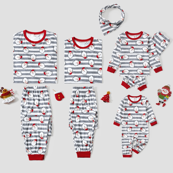 Julefamiliematchende Santa & Striber Print Langærmet Pyjamasæt (Flammesikker) Grå Baby12-18M