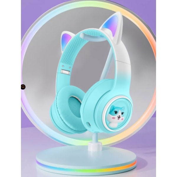 Nya fantastiska Bluetooth-hörlurar med söta kattungeöron och kraftfull bas, isblå