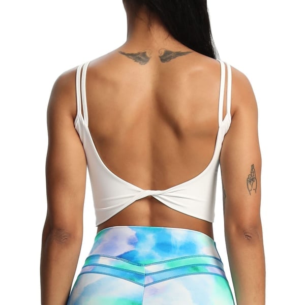 Women's Sports Bra Workout Bra Fitness Padded Backless Yoga Tank Top Twist Back Tank Top (M)