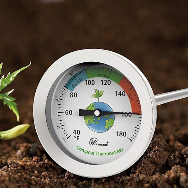 Kompost Termometer - Rustfrit Stål Skive Termometer til Hjem og Have Kompost - 54mm Diameter C og F Skive, 500mm Temperatur Sonde Cisea Kompost