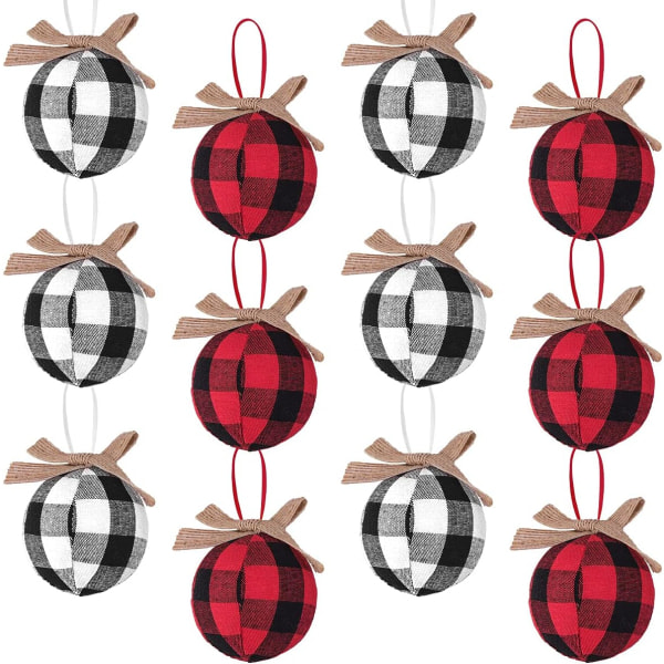 Juldekorationer Träddekorationer 12 st Buffalo Plaid Farmhouse Juldekorationer -- Lefou Sunmostar