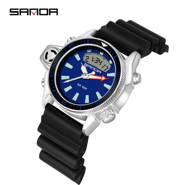 REMAKE SANDA Sports Herre Quartz Digital Ur Creative Dykker Ure Mænd Vandafvisende Alarm Ur Dobbelt Display Ur Relogio Masculino Sort Blå