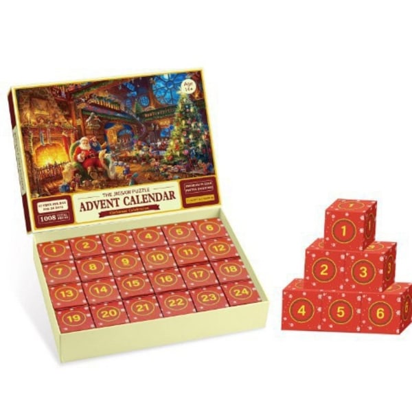 Puslespil Julekalender 2024, 1008 Puslespilsbrikker 24 Dages Pejs Pejs Puslespil FIRE PLACE - Jule Nedtælling Julekalender