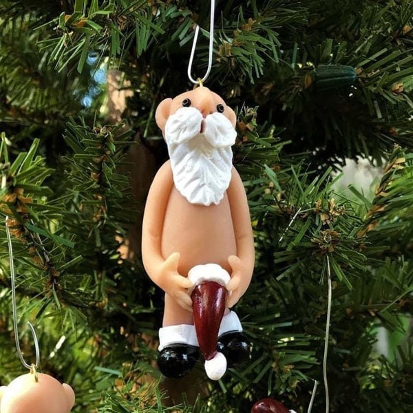 2-delad julset Rolig naken tomte Hängande prydnad för hem Nyårsafton Dekorationer Tomteträd Harts 8cm
