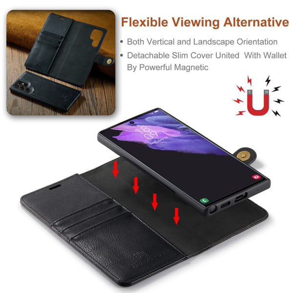 DG.MING 2-in-1 Magneettilompakko Samsung Galaxy S22 Ultra Musta