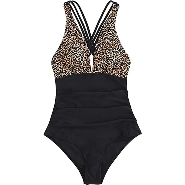 Dametøj V-hals Plaid Badetøj Vintage Tummy Control Badetøj Leopard L