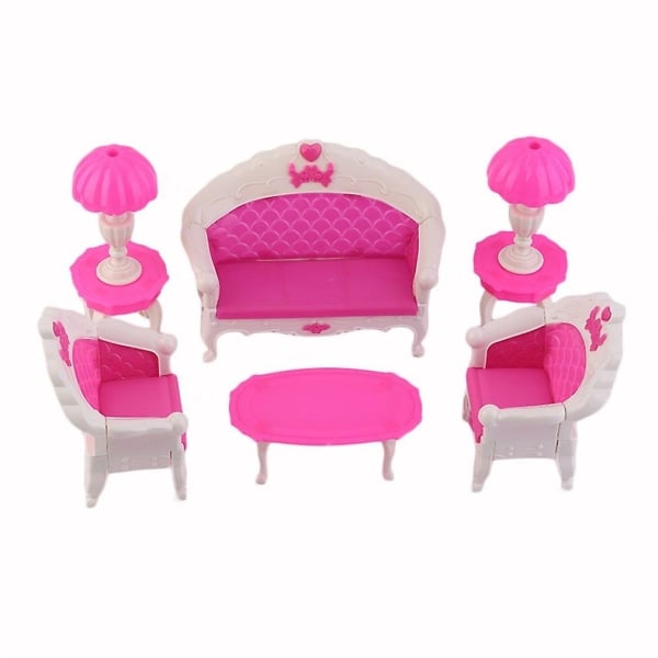 REMAKE 6 stk Legetøj til Barbie Dukke Sofa Stol Couch Bord Lampe Møbler S