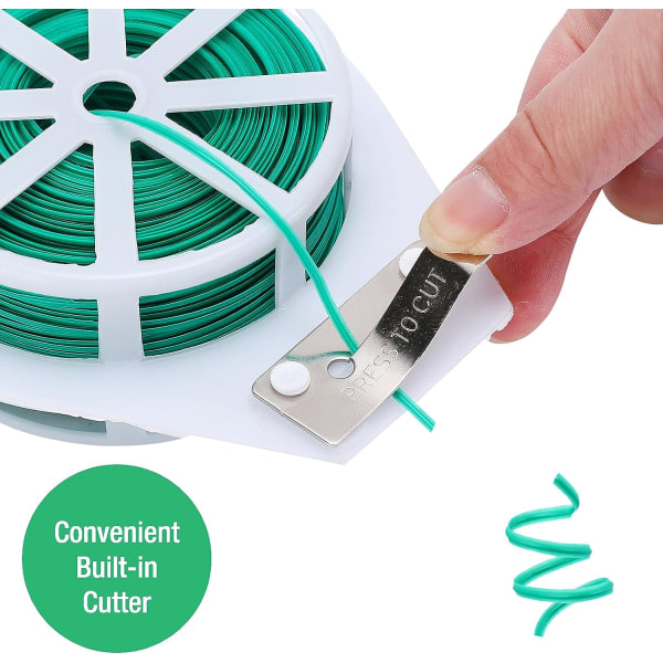 Twist Tie: Plastikbelagt tråd til at binde haveplanter eller kontorkabler med praktisk, indbygget skærer {Grøn}