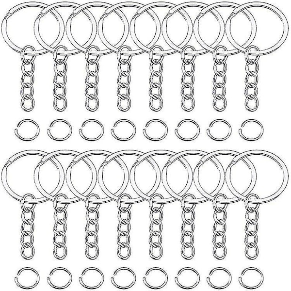 50 st Nyckelringar Blanka Dela Med Länkkedja Och Öppna Ringar Metall Nyckelringar Juni 6.15 25mm