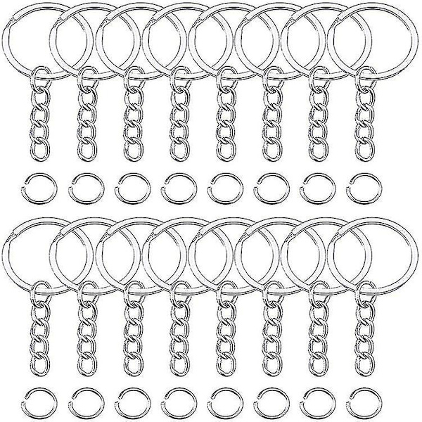 50 stk. Nøglering Blanks Split med Link Kæde og Springringe Metal Nøgleringe Juni 6.15 25mm