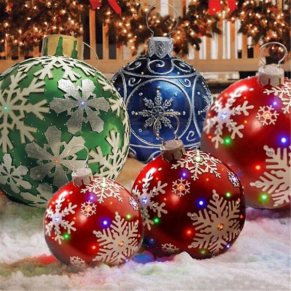 60cm Juletrepynt latable Dekorert Ball PVC Giant Stor Ball Juletrepynt Lekeball Uten Lys Pynt 2stk gitter 2stk