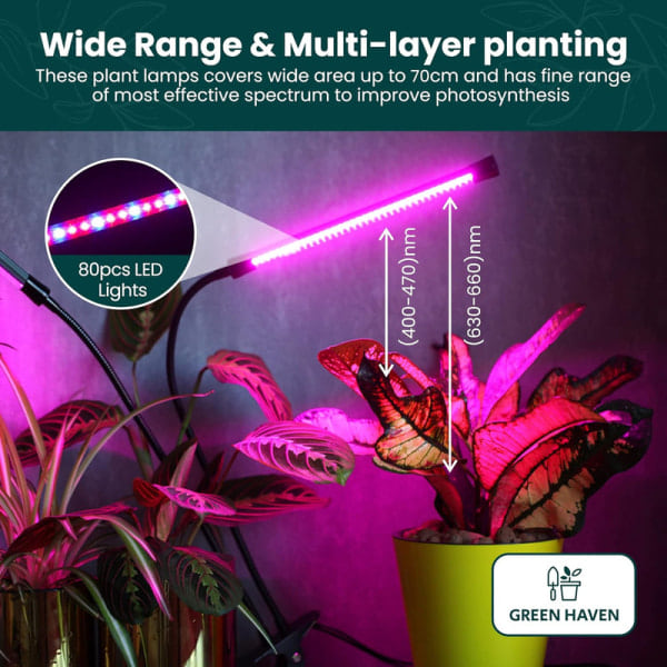 Green Haven 80 LED Växtlampor för inomhusväxter - 4-armad fullspektrum LED