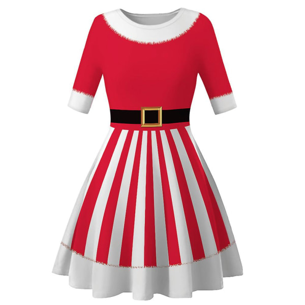 Ohpa Damklänning Julklänning 1/2 Ärm Knälång Klänning Dammode Kläder Jul A-Linje Klänning-Röd Tomteklänning（XL Röd）