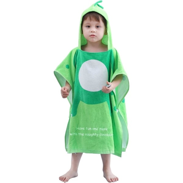 Barn Terry Terry Huvad Badhandduk Dinosaurie, Pojkars Strandhandduk Pool Poncho Badkläder Bomull (Grön #A-Ny, 4-6 År)