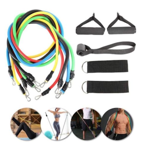11-delars Träningsband, Motståndsband, yoga, rehabilitering multicolor
