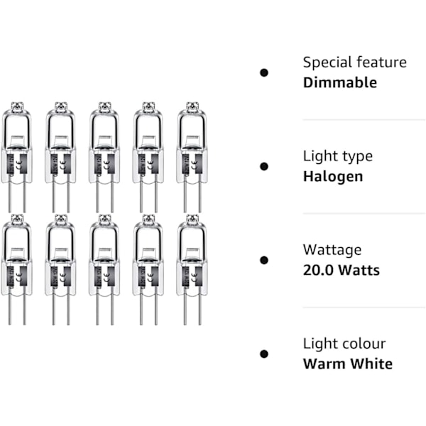 G4 Halogeenivalot 20W 12V - Lämmin valkoinen - 10 kpl 20W 10pcs 20W